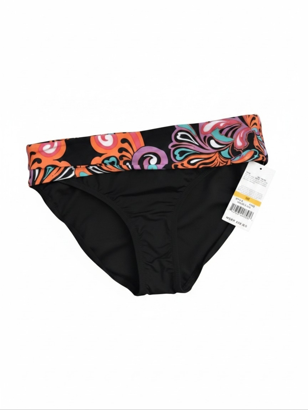 new Kenneth Cole Black print roll top bikini swim bottoms. NWT. Sz M